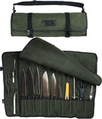 Asaya Canvas Chef Knife Roll Bag - 10 Knife Slots and a Large Zipper Pocket - Durable 10oz Canvas Knife Case with an Adjustable Shoulder Strap - Knives not Included (Forest Green)