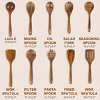 FJNATINH 10 PCS Wooden Spoons for Cooking - Teak Wooden Kitchen Utensil Set - Cooking Mixing Baking - Non-stick Healthy Kitchen Cookware Gifts for Women Housewarming Gifts
