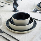 Stone Lain Elica 12-Piece Modern Dinnerware Set Stoneware, Plates and Bowl Sets for 4, Black and Beige