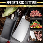 SliceElite Slice Series 7 Inch Bone Cutting knife High Carbon German Steel Blade Pakkawood Handle Dual Sheath Cleaver Chopper Butcher Tool Heavy Duty Kitchen Meat Slicer Vegetable Sharp Gift BBQ Chef