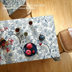 ISAENNE Designer French Linen Table Cloth for Rectangle Table,Blue Floral Washable Indoor Tablecloth,Durable Home Decor Tablecloths for Dining Thanksgiving Kitchen Party Christmas,55"*79"-Ruyi B