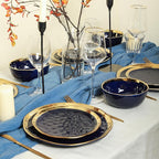 Stone Lain Porcelain 16 Piece Dinnerware Set, Service for 4, Blue and Golden Rim, Dark Blue