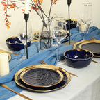 Stone Lain Florian Modern Porcelain Dish Set, 32-Piece Dishes for 8, Gold and Blue