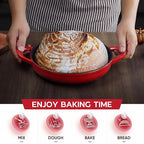 E-far Dutch Oven for Sourdough Bread Baking, 6 Qt Round Enameled Cast Iron Dutch Oven for Homemade Artisan Bread, Dome Lid & Shallow Base, Matte Black Interior & Durable, Oven-Safe to 500℉, Red