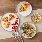 GBHOME Ceramic Dinnerware Sets With Double Bowl for 4, 16 Pieces Stoneware Plates and Bowls Set, Reactive Glaze Dishes -Scratch Resistant, Dishwasher&Microwave Safe-Pearl White