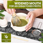 Matcha Whisk Set – 5 Piece Japanese Matcha Tea Set w/Ceramic Matcha Bowl, 100-Prong Bamboo Whisk & Holder, Scoop, & Stainless Sifter – Traditional Matcha Making Kit (Off-White)