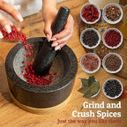 PriorityChef Heavy Duty Mortar and Pestle Set with Bamboo Base, 100% Natural Granite Stone Grinder, Guacamole Bowl and Masher, 4 Cups, Black