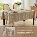 Newbridge Barcelona Luxury Damask Fabric Tablecloth, 60” Wide x 84” Rectangle, Golden Beige, 100% Polyester, No Iron, Soil Resistant Dining Room, Party and Banquet Table Cover