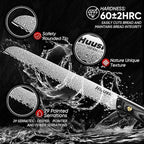 Huusk Damascus Serrated Bread Knife for Homemade Bread, VG10 Serrated Knife with Wide Wavy Edge, Tomato Slicer knife with Wooden Handle for Sourdough Baguette Sandwich,Birthday Dad Mom Gift
