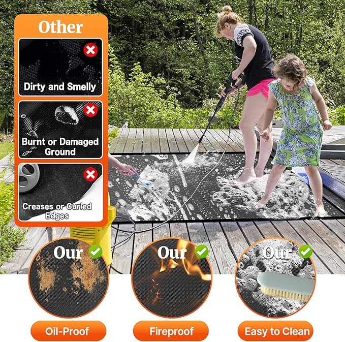 65 ×48 inches Under Grill Mats for Outdoor Grill/ Fireproof Fire Pit Mat Fireplace Mat, Double-Sided Fireproof Grill Pad, Oil-Proof Waterproof BBQ Mat Pads Protector for Deck Patio Smokers Gas Grills