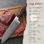 Wakoli EDIB 3-Piece Damascus Kitchen Knife Set in Wooden Gift Box – Sharp Knives Set made of Genuine Damascus Steel (VG10 Core) – Santoku, Small Santoku, & Pairing Knife – Ergonomic Pakkawood Handles