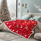 PAVILIA Premium Christmas Sherpa Throw Blanket | Christmas Decoration Gift, Fleece, Plush, Warm, Cozy Reversible Microfiber Holiday Blanket | Red Reindeer - 50x60