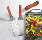 New Star Foodservice 43051 Wood Handle Flexible Grill Spatula Set, 14.5", Set of 2, Silver