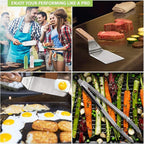 Metal Spatula Set Stainless Steel and Scraper - Professional Chef Griddle Spatulas Set of 6 - Heavy Duty Accessories Great for Cast Iron BBQ Flat Top Grill Skillet Pan