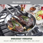 GreenPan Stainless Steel Tri-Ply Reserve 10” and 12” Frying Pan Skillet Set, Multiclad Cookware, PFAS-Free, Induction, Oven & Broiler Safe to 600°F, Heat Responsive Core, Dishwasher Safe, Gold Handles