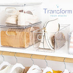 Plastic Food Storage 6 Pack Clear Container Bin with Handles for Organizing Kitchen, Pantry, Refrigerator, Freezer, Pantry, Cabinet, Closet, Bathroom. 16”x6”x5”