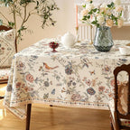 ISAENNE Designer French Light Beige Small Square Tablecloth,Linen Florals and Birds Pattern Table Cloth,Anti-Wrinkle Decorative Tablecloths for Dining Thanksgiving Kitchen,55"*55"-Cornucopia