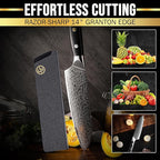 SliceElite Elite Series 7 Inch Santoku Knife VG10 Damascus Steel G10 Handle Dual Protection Cutting Kitchen Tool Sharp Vegetable Meat Chopping BBQ Chef Slicing Cleaver Cooking Camping Butcher Gift