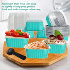 30PC 10oz Square Cake Pans with Aluminum Foil Lids for Baking & Party, Blue