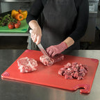 San Jamar Saf-T-Grip Plastic Cutting Board with Safety Hook, 18" x 24" x 0.5", Red