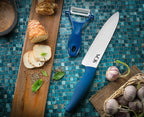 Vos Ceramic Knife Set with Peeler – 4", 5", 6", 7", 8" Blue Ceramic Kitchen Knives