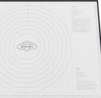 XX-Large Silicone Pastry Mat 33.5 x 22.5 in nonstick surface with inch and cm guides, concentric circles, conversion charts, BPA free, heat safe to 450°F, dishwasher safe